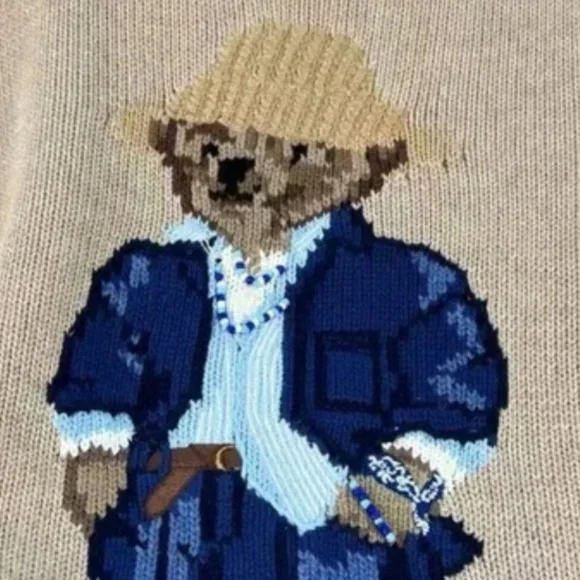 NWOT Polo Ralph Lauren Bear Rolled Neck Tan Cotton Sweater Size US XL - Picture 6 of 6